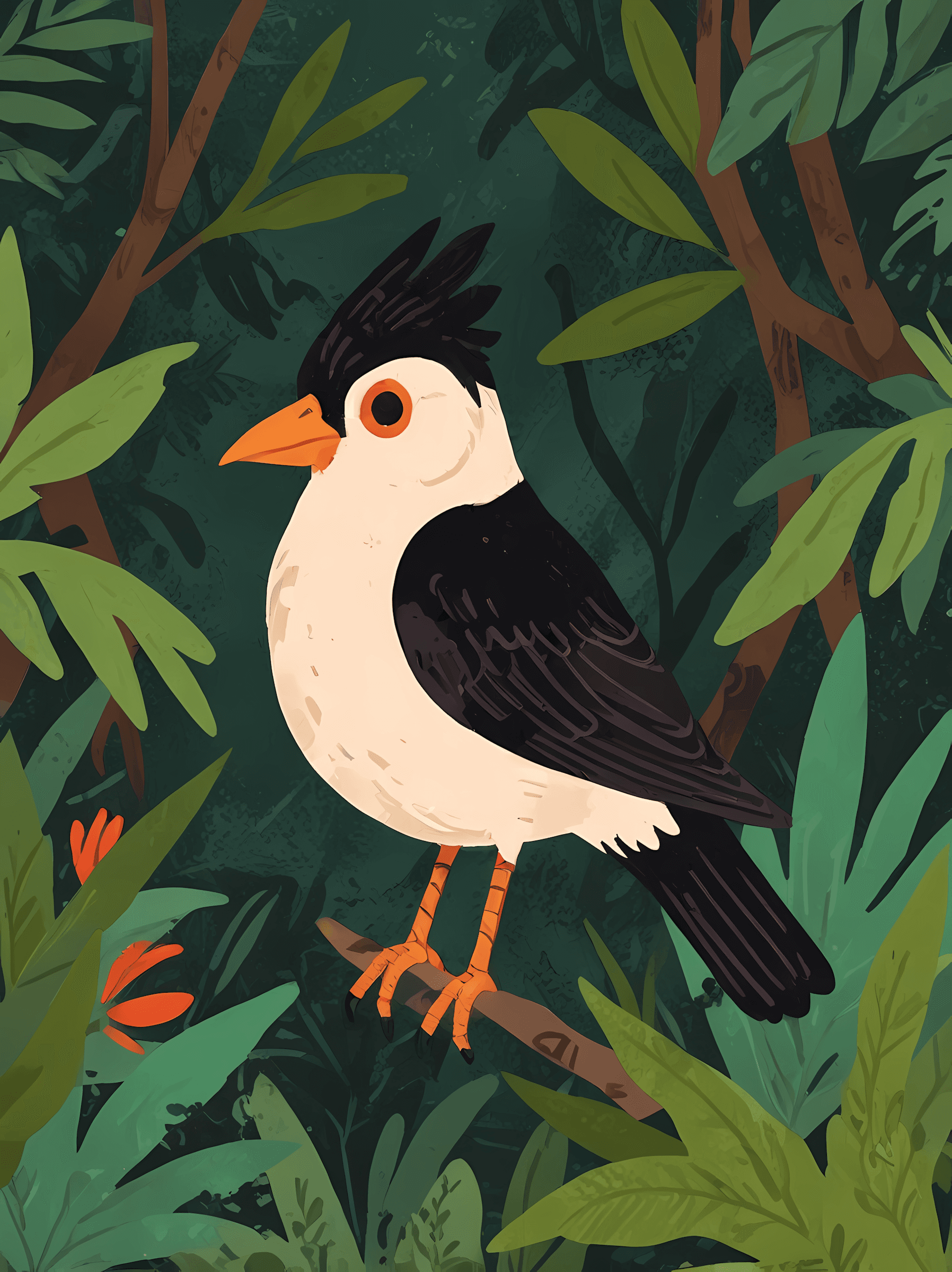 Bird perched amid lush green foliage