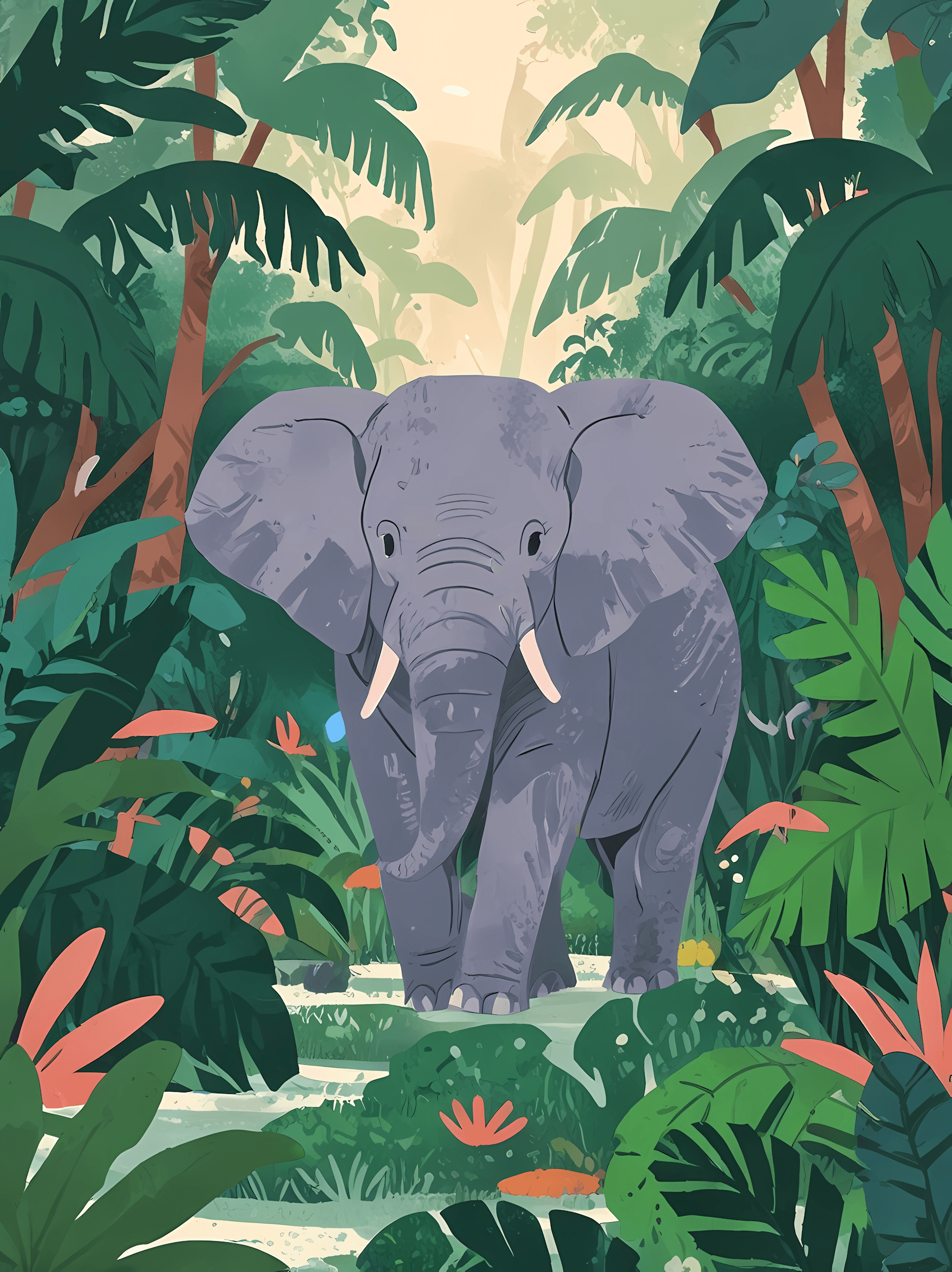 Elephant in a lush jungle